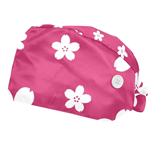 Chapeaux de travail fleur rose pour la cuisine et les soins, 2 casquettes unisexes