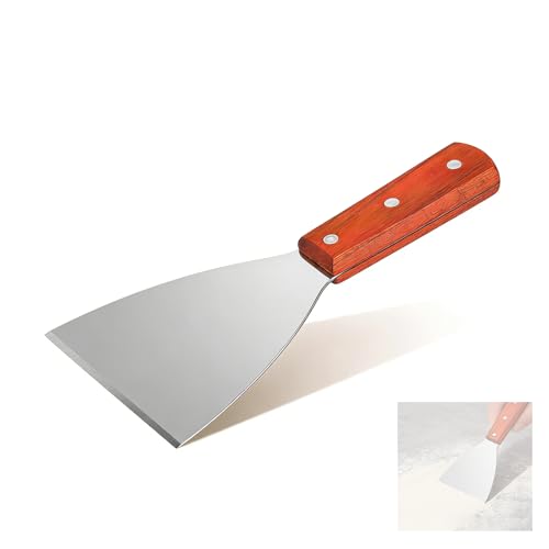 Laxifluent 1pcs Wood Handle Slant Edge Grill Scrapers, BBQ Scraper and Kitchen Food Scraper Tool for Grills, 4 by 8.5-Inch Heavy Duty Cleaning Scrapers