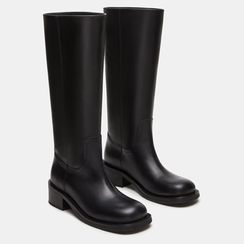 Image of Women's Knee High Riding Boots Round Toe Side Zipper Chunky Block Heel Tall Boots Comfortable Pull on Wide Calf Boots