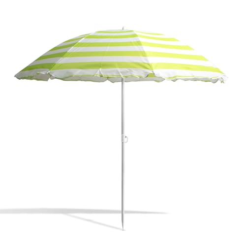 THE SECRET HOME - Sombrilla de Playa con Protección UV 50+ - Ø160 cm - Color Verde y Blanco - Parasol de Tela Oxford y Metal - Incluye Bolsa de Transporte – Ideal para Viajes y Camping