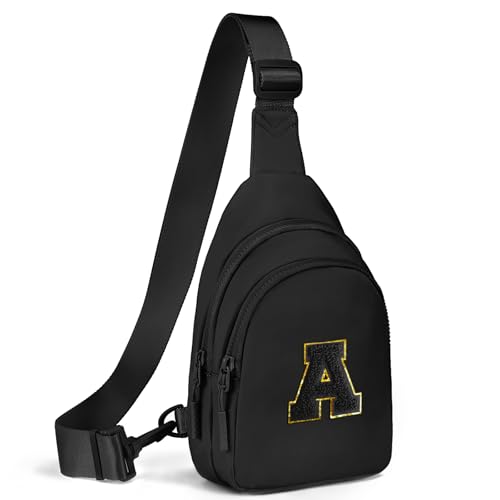 Small Initial Sling Bag for Girls & Women - Cute Crossbody Fanny Pack Gift Black A