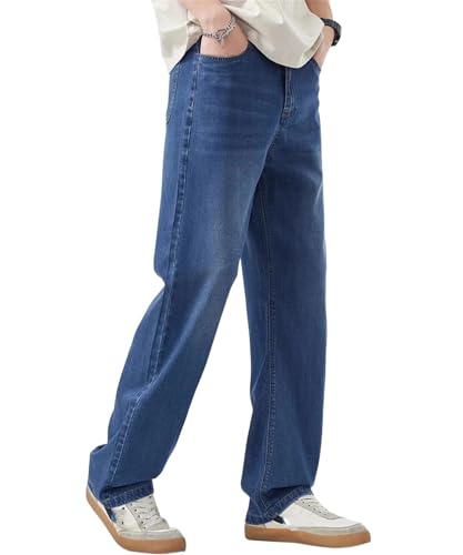 Men's Summer Jeans Thin Ice Silk Straight Denim Pants Classic Baggy Business Casual Trousers Stretch Fit