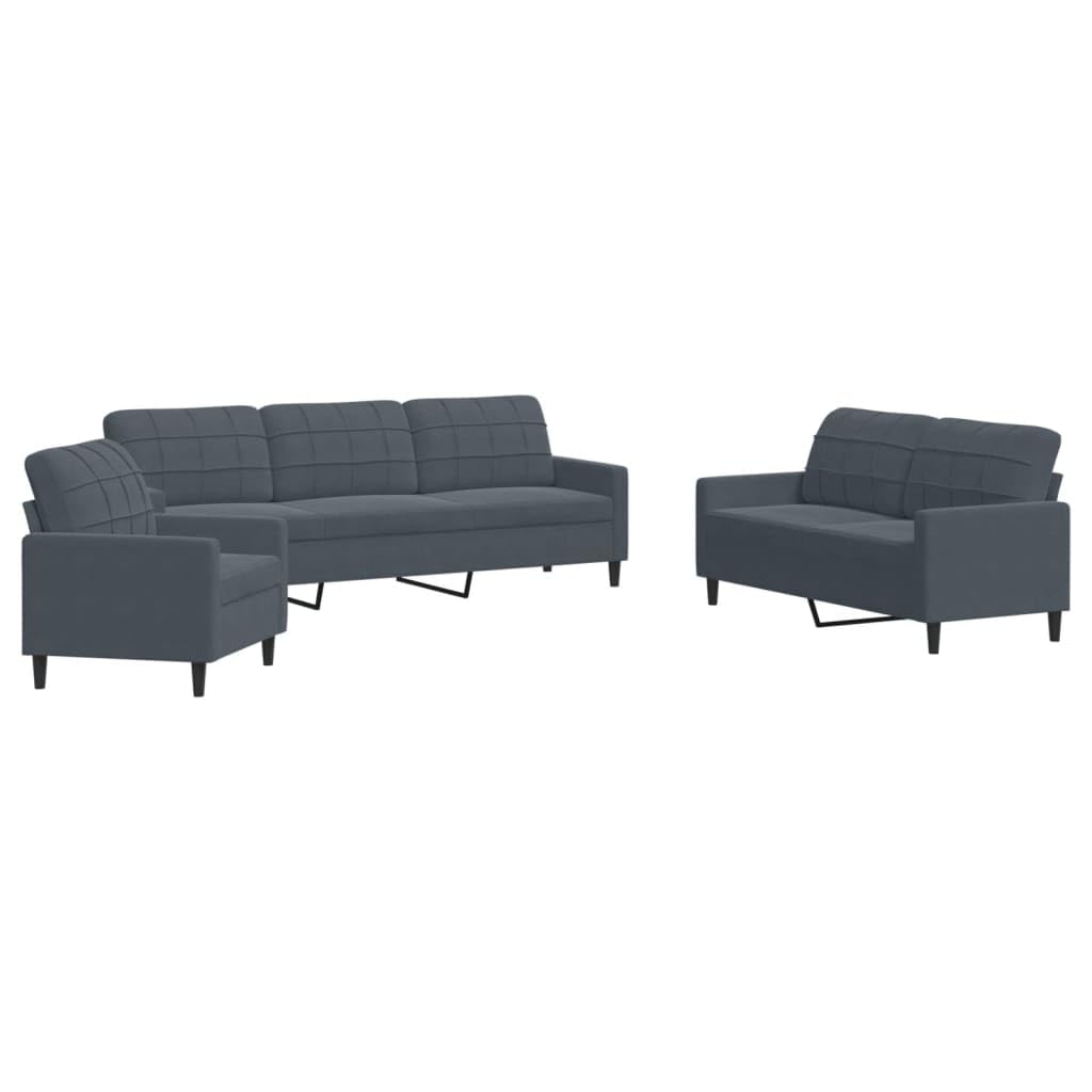 vidaXL 3-TLG. Sofagarnitur mit Kissen Dunkelgrau Samt, Sofa, Fernsehsessel, Sessel, Sofa Set, Relaxsofa, Samtsofa, Wohnzimmermöbel, Sofa gepolstert