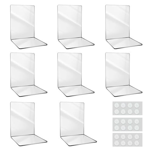 8 Stück Transparenten Acryl-Buchstütze, 32 Stück Anti-Rutsch-Pad-Buchstützen-Set, 3mm verdickt Stück Klarer Buchständer kann für Buchhalter, bücherstütze, Büro-Bücherregale, Bibliotheks-Buchständer