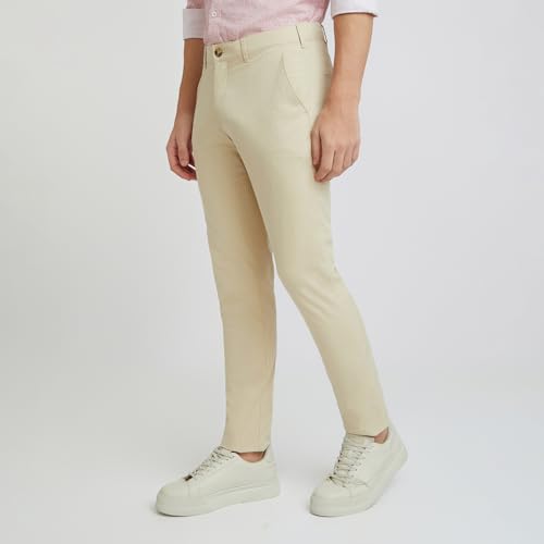 Image of Colorplus Nuvo Fit Cotton Nylon Blend Solid Piece Dyed Pattern Flat Front Casual Trouser
