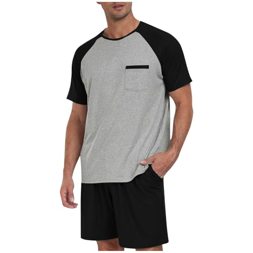 Mens Short Pajamas Sets Summer Pjs Sleepwear Soft Short Sleeve Pjs Sleep Set Plus Size Loungewear Nightwear Outfit CC2-Black 5X-Large