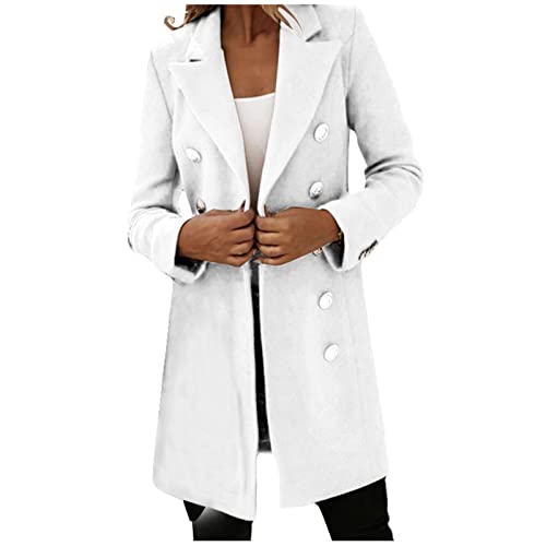 Wshemv Jacket For Women, Woman Winter Coat Sacos Para Mujer Wool Pea Coats Women Short Women's Fashion Long Sleeve Double Button Woolen Coat Autumn And Plus Size Women's White Vest With (Xxl, White) #TOP6