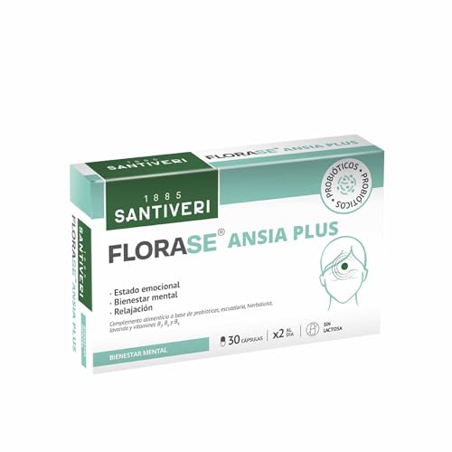 SANTIVERI – Florase Ansia Plus, Complemento Alimenticio con Probióticos, Hierbaluisa, Escutelaria, Lavanda y Vitaminas, Contribuye al Estado Emocional, Bienestar Mental y Relajación - 30 Cápsulas