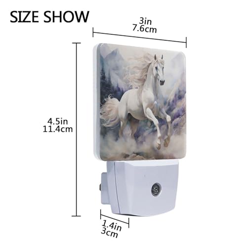 Image of Horse White Night Lights 2 Pack Plug-in Wall Led Nightlight Auto Dusk-to-Dawn Sensor Lamps for Bedroom Kitchen Bathroom