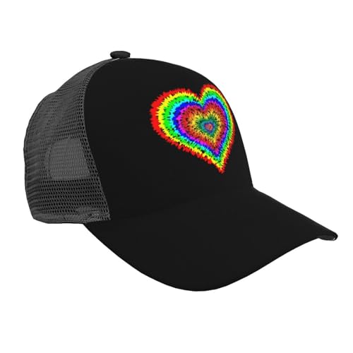 Tie Dye Heart Mesh Baseball Cap - Classic Adjustable Peak Cap, Trucker Hat for Men & Women