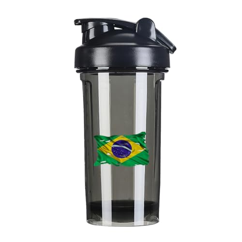 Vintage Torn Broken Brazil Brazilian Flag 18 Ounce Shaker Bottle Drink Mixer Leak-proof Pre Workout Protein Shakes Meal Replacement Shakes Bottles 500ML/18 Oz Black