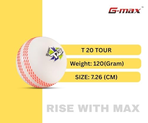 Image of G-Max Synthetic T20 Tour Cricket Ball (120 g) | Pack of 3 | White Swing Practice Ball for Indoor & Outdoor Play | Batting & Training Use