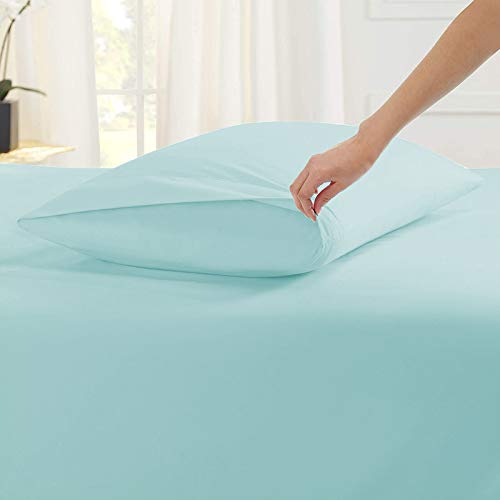Image of YRM Bedding's Light Blue 600-TC Oraganic Cotton Flat Bedsheet King Size (102 inchx108 inch) with Pillow Covers (18 inchx28 inch)