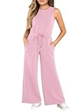 Haloumoning Girl's Jumpsuits Sleeveless Round Neck Wide Leg One Piece Rompers Little Kid Big Kids, Pink, 9-10 Years