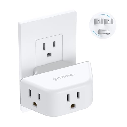 TROND Outlet Extender with 360 Rotating Plug Outlet Adapter with 3 Grounded Sockets 3 Way Angled Multi Plug Expander Cruise Essentials Easy to Pack for Travel Bathroom Kitchen White
