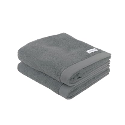 TOM TAILOR Handtuch, 2er Set, 50 x 100 cm, 100% Baumwolle / Frottier, mit Aufhänger und Label mit Logo, COLOR BATH TOWEL Grau (Moody Grey)