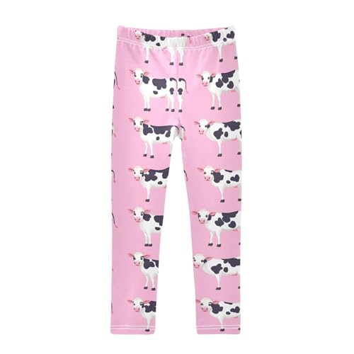Wusikd Cute Cattle Pink Girls' Leggings Toddler Doodles Cow Kids Yoga Pants Dance Active Tights 4T