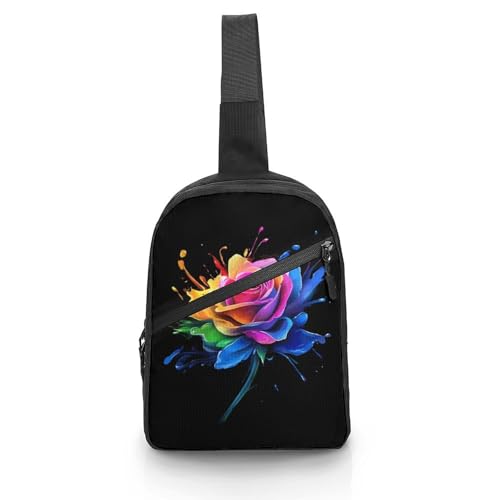Colorful Paint Splash Rose Chest Bag Foldable Crossbody Unisex Pack Travel Hiking Adjustable Shoulder Straps Sling Bags