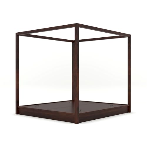 Image of Sheesham Solid Wood Poster Capital Bed for Home| Beautiful Bedroom (Dark Brown, Queen)