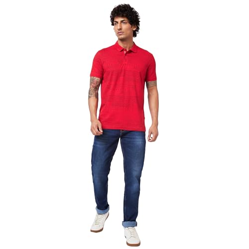Image of Spykar Men's Slim Fit Polo Neck Half Sleeve Printed Casual T-Shirt