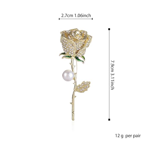Image of Luxury Shiny Rhinestone Rose Flower Brooch Pins for Women Crystal Pearl Rose Floral Brooch Wedding Bridal Jewelry