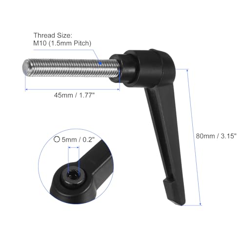 Image of uxcell 2pcs Clamping Lever Handles, M10 x 45mm 304 Stainless Steel Threaded Male Stud, Adjustable Handles Locking Quick Release Ratchet Push Button Bolt Knobs, Black
