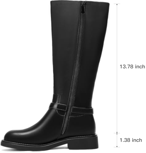 Knee High Boots for Women Wide Calf Boots Faux Leather Boots for Women With Side Zipper Fashion Buckle Work Motorcycle Riding Biker3