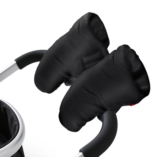 Hanqing Pram Hand Muff, Baby Stroller Lining Fleece Gloves, Hand Warmer Windproof Thickening for Buggy, Pram(Black)