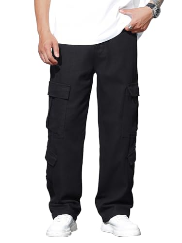 DFGIGT Mens Denim Baggy Pants with Cargo Pockets Mid Weight