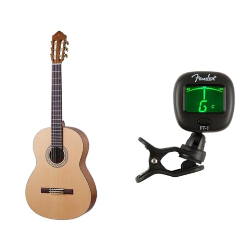 Yamaha C40MII Konzertgitarre natur matt – Hochwertige Akustikgitarre & Fender FT-1 Pro Clip-Tuner, Für E-Gitarren, Akustikgitarren & Bässe, Schwarz