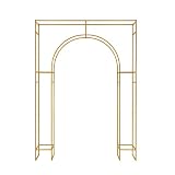 8.2ft Tall European Double Wedding Arch, 3D Gold Metal Romantic Square Outside Round Inside Open Arch Backdrop Stand, Wedding Arch Stand Frame for Ceremony, Party, Baby Shower