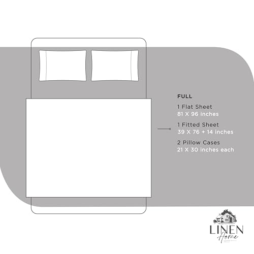 Image of Linen Home 100% Cotton Percale Sheets Full Size, Snow White, Deep Pocket, 4 Pieces Set - 1 Flat, 1 Deep Pocket Fitted Sheet and 2 Pillowcases, Crisp Cool and Strong Bed Linen