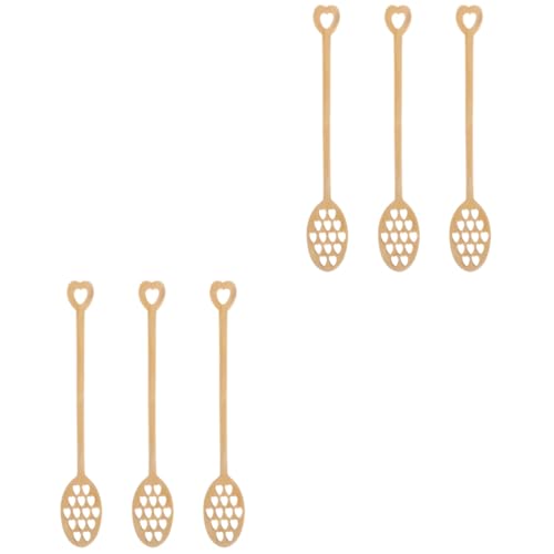 BESTonZON Wooden Honey Spoons, 6PCS Honey Dipper Wooden Honey Syrup Dipper, Coffee Syrup Drink Stirrer, Hollow Honey Stirrer Honey Mixing Stick for Coffe Syrup Syrups