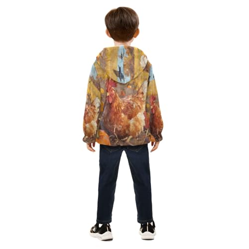 Chicken Among Pumpkins in Field Toddler Fleece Jacket Girl Boys Hooded Fleece Jacket Coat Warm Outwear Zip-up 3-10T4