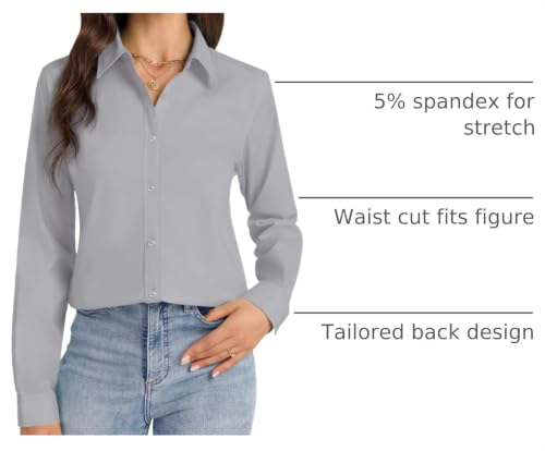 Image of J.VER Button Down Shirts for Women Stretch Collared Long Sleeve Dress Shirt | Business Casual, for Work Office, Meetings, Dinner, Dates, Travel, Leisure, Elegant, Workout, Social Gathering, Commute
