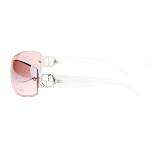 Womens Elegant Rimless Shield Warp Luxury Designer Sunglasses White Pink #TOP4