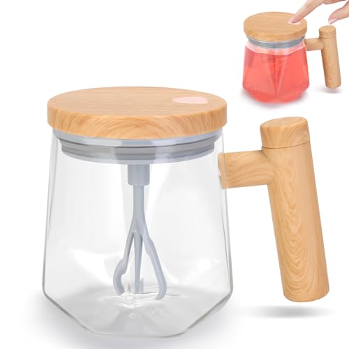 Yummy Sam Self Stirring Coffee Mug, 13.5 Oz Battery Powered Electric Milk Coffee Mixing Cup Automatic Cocoa Hot Chocolate Juice Mixer Glass Tumbler with Lid and Handle for Office Traveling Gym Home