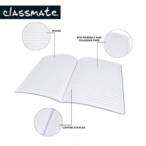 Image of Classmate A /4 Size Foolscap- Size- 29.7 x 21 cm| Single Line Ruled 172 Pages Notebook| Soft Cover Binding Smooth White Pages Pack of 6