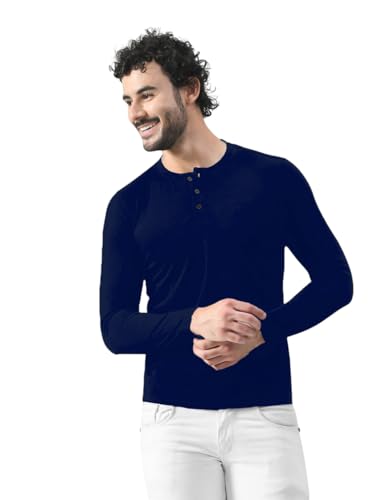 Image of Men's Long Sleeve Henley T-Shirt with Button Placket | Soft & Comfortable Casual Wear