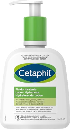Cetaphil Fluido Idratante, Crema Viso e Corpo, per Pelle Normale, Secca e Sensibile, Idrata Fino a 48 Ore, Senza Profumo, Formato 237ml