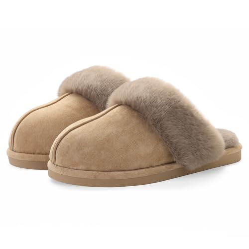 Cozyfurry Womens Slipper Fuzzy Fluffy House Slippers Faux Fur Cozy Warm Soft Indoor Shoes Memory Foam Anti-skid Rubber Sole Taupe 7-8
