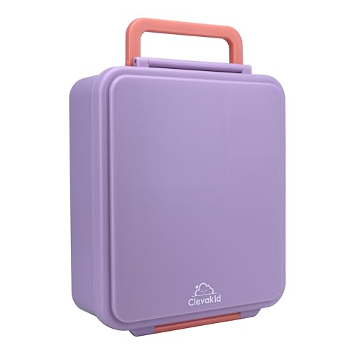 Image of Bento Mega Lunch Box, carrying handle - 4 No-Mix Compartments | Microwave & Dishwasher Safe | for Adult, Preschool, School 1600ML, OZ (Purple Light)