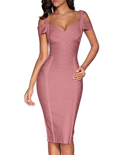 Madam Uniq Womens's Spaghetti Strap Bandage Dresses Mini Bodycon Dress Club (Antique Pink, XL)