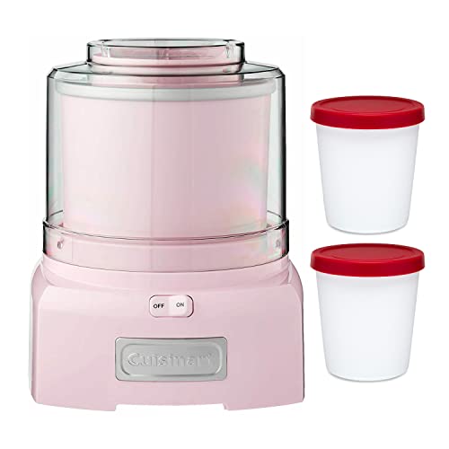 Cuisinart ICE-21 Automatic Frozen Yogurt-Ice Cream and Sorbet Maker (Pink) with Freezer Storage Containers (2-Pack) Bundle (2 Items)