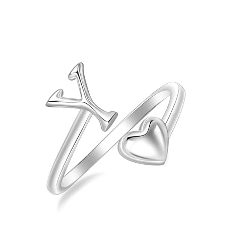 Bague cœur en argent réglable avec initiale pour le style quotidien