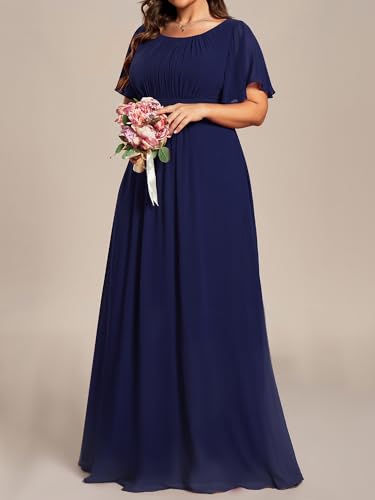 Image of Ever-Pretty Plus Elegant Formal Dresses for Curvy Women Round Neck Short Sleeves Chiffon Bridesmaid Mother of The Bride Dress