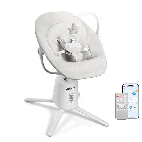 Mecedora bebe Zoicay Mecedora bebe Electrica Respaldo Ajustable con 3 Modos movimiento 5 Velocidades con Mando a Distancia y Bluetooth Función de temporización y música para Bebé de 0 9 Meses(Blanco)