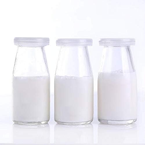 Danmu Art 3Pcs 200ml Glass Milk Bottle with Plastic Lids Small Glass Jars for Decoration