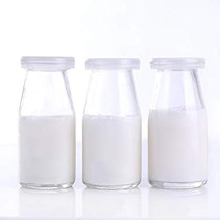 Danmu Art 3Pcs 200ml Glass Milk Bottle with Plastic Lids Small Glass Jars for Decoration