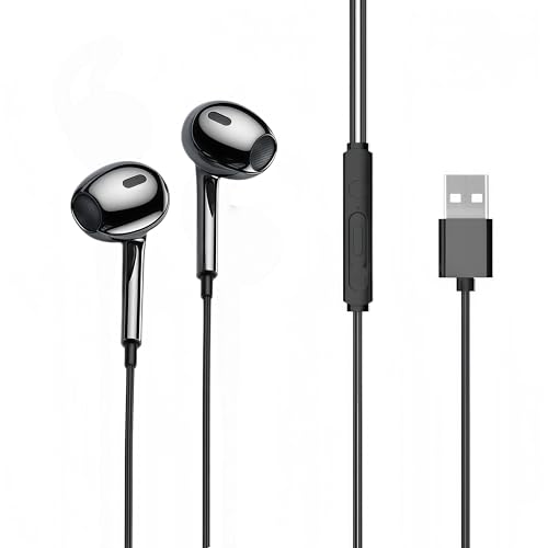 USB Headset with Microphone for PC Laptop, USB Earbuds with Mute Volume Control Stereo Bass for PC Desktop Dell HP Acer Laptop Meetings/Music,School,Black 8.2Ft(2.5M)